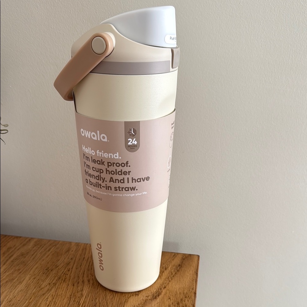 Owala Cream and Tan Water Bottle with Straw